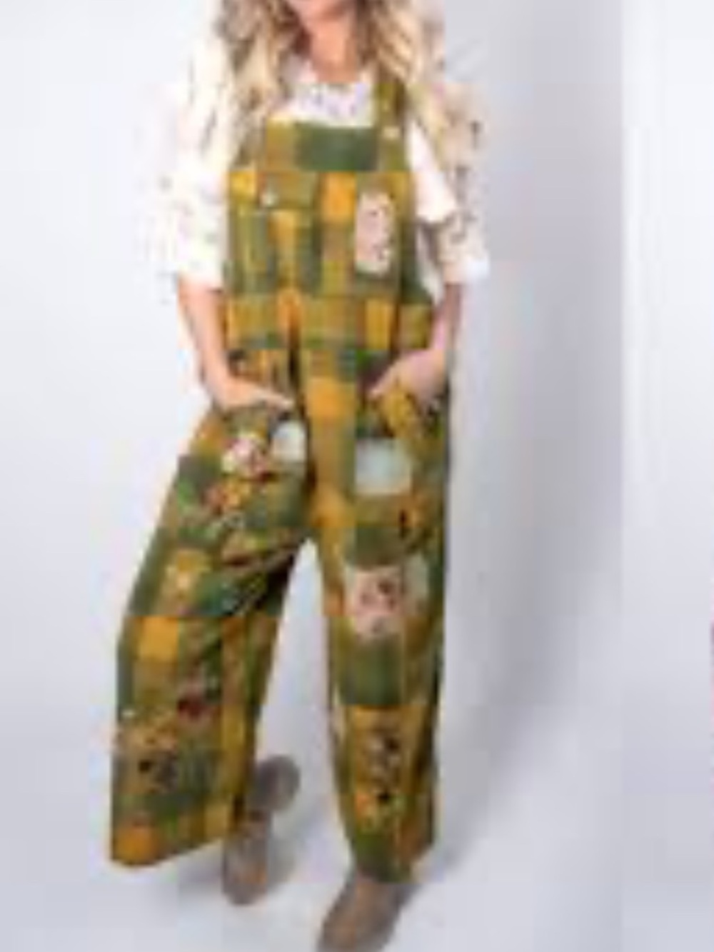 NEW Blue Velvet Boho Wide Leg Patchwork Overalls Size M Cottagecore Embroidered